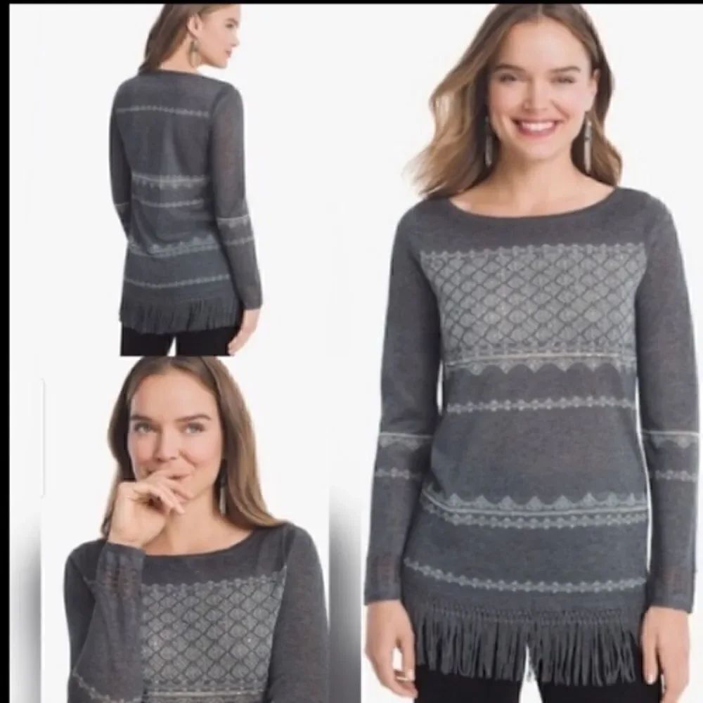 WHBM Embellished Fringed Long Sleeve Tunic